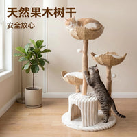 Solid Wood Cat Tree with Scratching Posts and Condo for Medium Cats