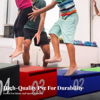 4 Pieces 4-Piece Soft Plyo Box Set Adjustable Height Stackable Bounding Box Space-Saving Anti-Slip Surface for Children