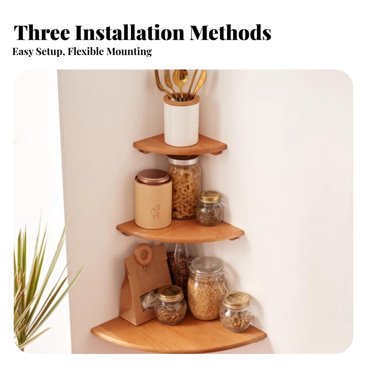 No-Drill Installation Fan-Shaped Corner Shelf Space-Saving Floating Corner Shelf Multi-Purpose Wall-Mounted Rack Solid Construction for Apartment Dwellers, DIY Enthusiasts, Kitchen, Living Room, Bedroom, Hallway