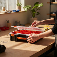 Parts Organizer with Transparent Lid | Portable, Hand-Held, Compartment Box with Handle, for Workshop