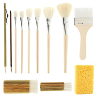 12 Pieces Craft Brush Kit with Sponge Long-Handled Ceramic Glaze Brush Soft