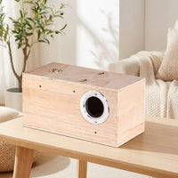 Chew Resistant Bird Box and Nest Boxes, Wood Horizontal Parakeet Breeding Case with Shavings, Hinged Door for Simple Maintenance