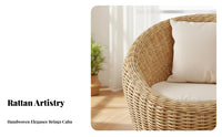 Pad Ed Barrel Armchair Natural Aesthetic Woven Seating Comfortable Pad Breathable Design for Balcony, Bedroom, Bay Window