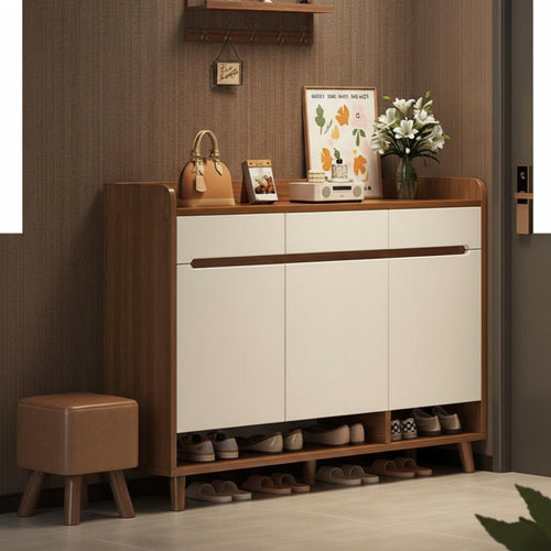 Solid Wood Footwear Storage Cabinet Space-Saving Design Entryway Storage Cabinet Sturdy Construction Modern Shoe Rack with Doors for Hallway