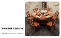 Round Dining Table Optional Induction Cooker Dining Table with Rotating Tray Stable and Sturdy Home Furniture for Homeowners, Dinner Parties