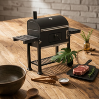 Trolley Briquette Barbecue Side Shelves Barbecue Grill with Lid Door Outdoor Cooking