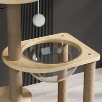Space Capsule Cat Bed Wood Climbing Frame with Turntable Toy, Multi Level Activity Center for Adult Indoor Cats, Kittens Pets Density Board