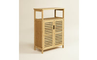 Bamboo Storage Cabinet Sturdy Cabinet with Slatted Doors Easy to Maintain