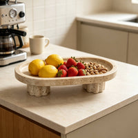 Travertine Tray Decorative Stone Tray with Pedestals Speckled for Coffee Table