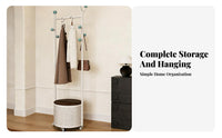 Coat Tree with Storage Basket Includes Laundry Hamper for Entryway, Students