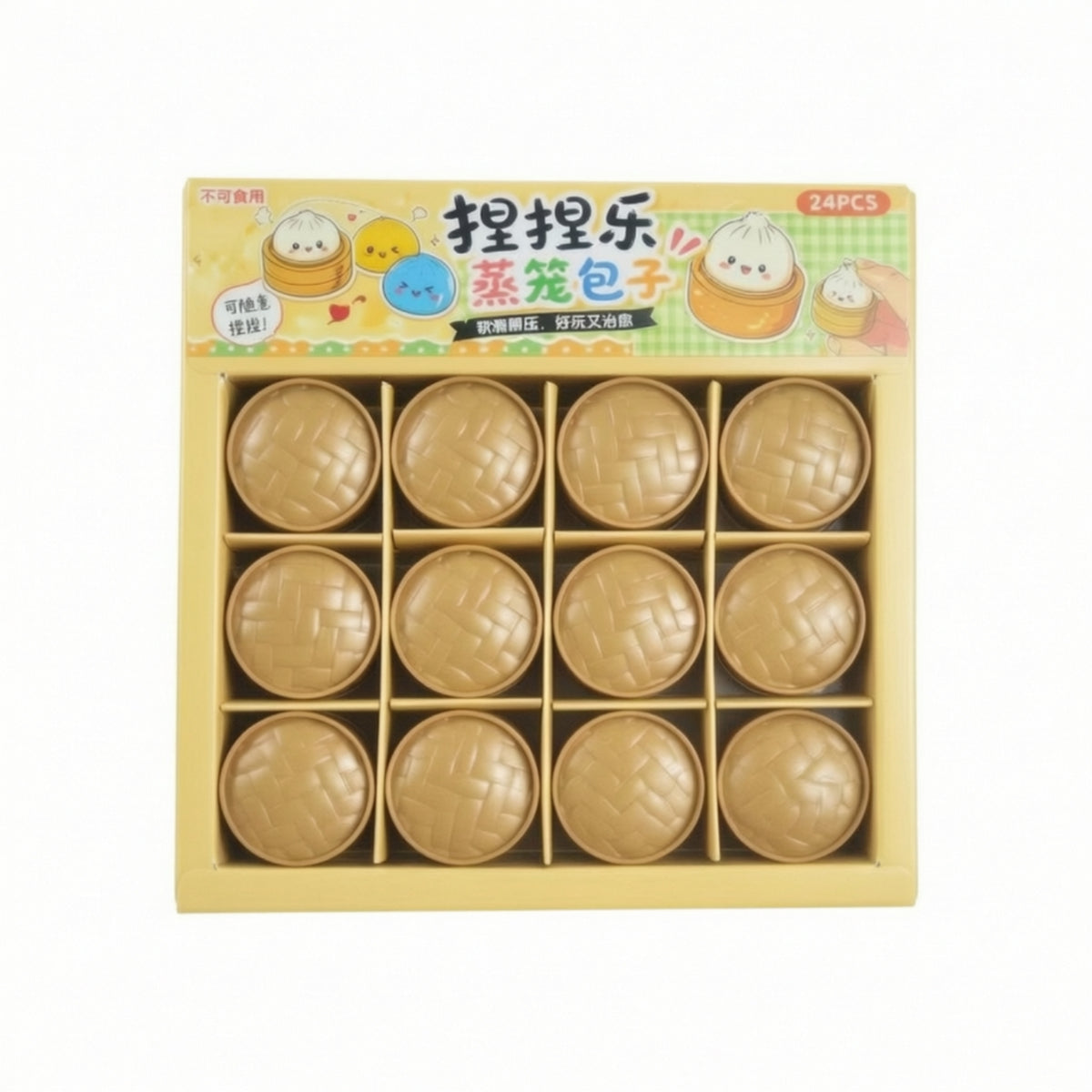 24 Pieces Mini Steamed Bun Press Toy Soft Steam Bun Press Toy Cute Fake Food Novelty Stress-Relief for Children, Students, Pretend Play, Desk