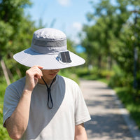 Design Solar Fan Hat Lightweight Fisherman Hat with Fan Breathable Mesh Outdoor Headwear Adjustable Chin Strap for Fishers, Hikers, Gardeners, Fishing, Hiking, Beach, Gardening