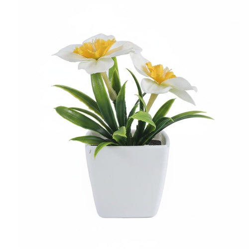 Fake Daffodil in Pot Nordic Style Potted Artificial Daffodils Long Mini Potted Narcissus for Office, Desk