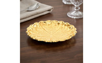Metal Tray with Scalloped Edge Round Embossed Floral Tray Decorative Metal for Dressing Table, Photo Prop