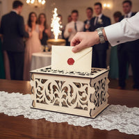 Rustic Wedding Card Box Vintage Design Wooden Card Box Reception Gift Holder Sturdy and Long-Lasting Party Decoration Hinged Lid