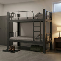 Bunk Bed Frame with Ladder Matte Black Metal Bunk Bed Space-Saving Furniture for Students, Kids, Dormitory, Shared Bedroom, Hostel