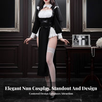 Alluring Nun Cosplay Outfit Bodycon Fit Black Habit Costume Set for Roleplay