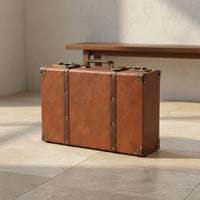 Vintage Leather Suitcase Top Handle Travel Storage Case Front Closure Hardware