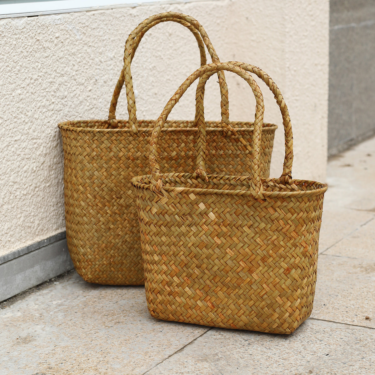 Large Handwoven Straw Shopping Basket for Outdoor Use