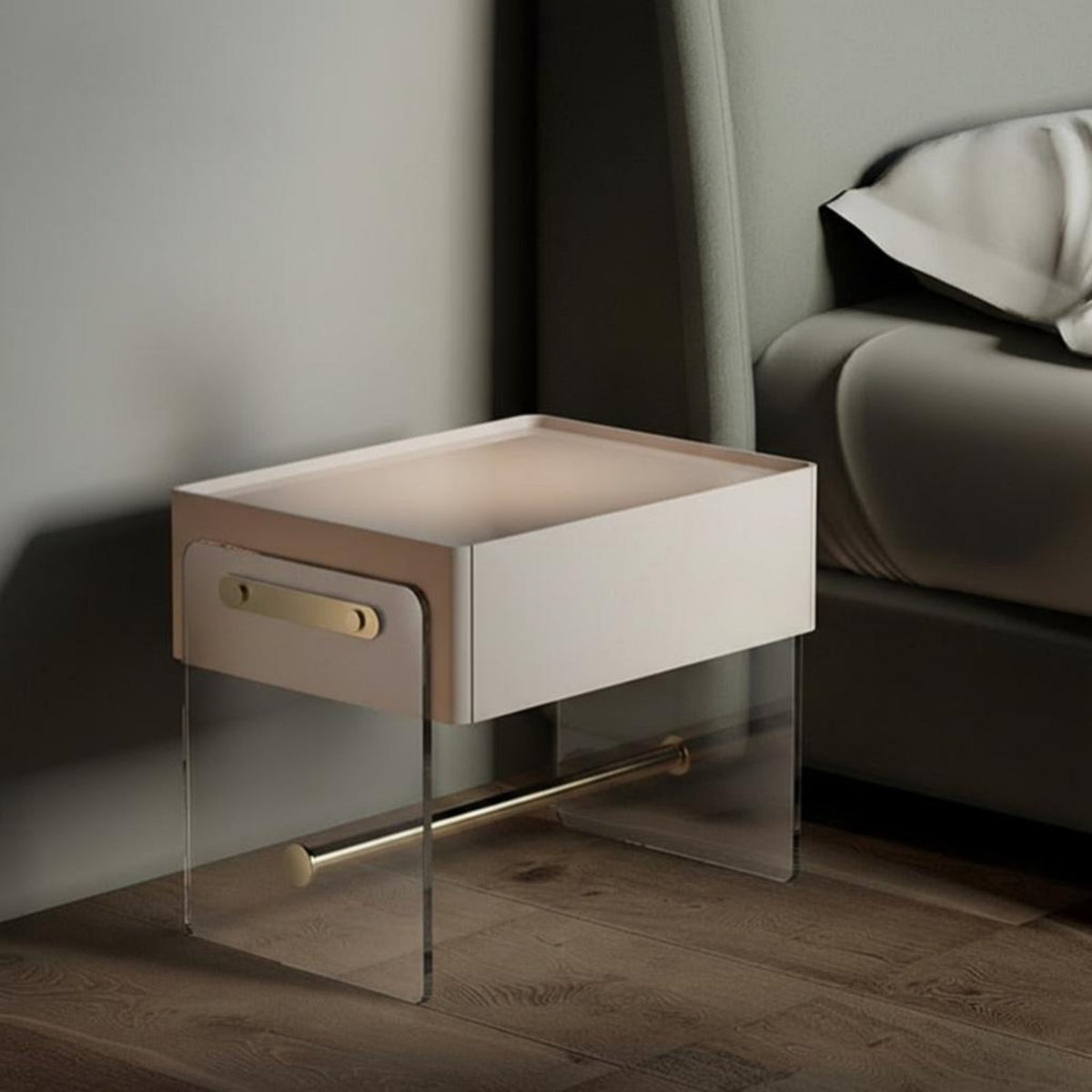 Clear C-curved Stand Transparent Design Nightstand single-piece-Piece Construction