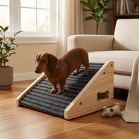 Ribbed Wooden Dog Ramp Staircase Bone-Shaped Handhold Pet Ramp Staircase Sloped Anti-Slip Pet Stairs Floor Protection for Raised Surfaces, Bedside