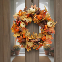Fall Pumpkin Wreath Full Design Autumn Foliage Wreath Easy to Hang for Porch