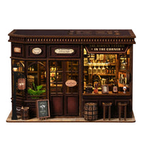 Lighting Cord Miniature Tavern Model Printed Signs Wooden Craft Building Corner Set Tavern Model