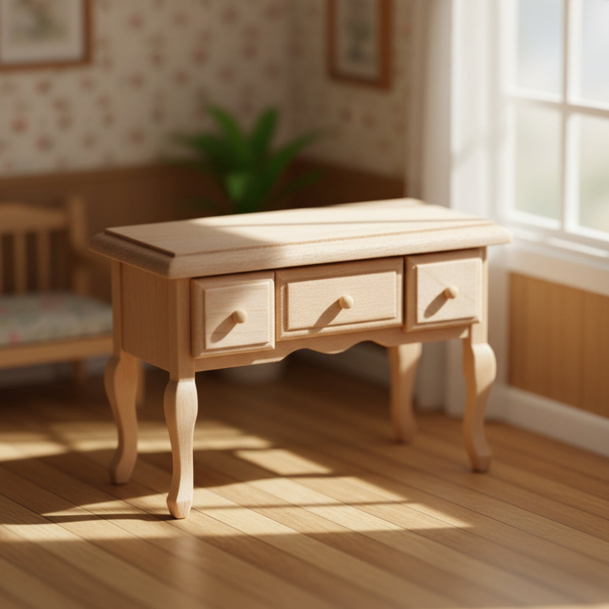 Dollhouse Table with Drawers Rectangular Miniature Table with Drawers Simple Dollhouse Furniture for Crafters