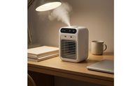 White Mini Desktop Air Cooler Rechargeable Desktop Air Cooler Compact Portable Mist Fan 2-Speed for Desk