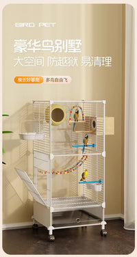 Large Bird Cage for Parrots with Breeding Box, 3-Tier, with Wheels