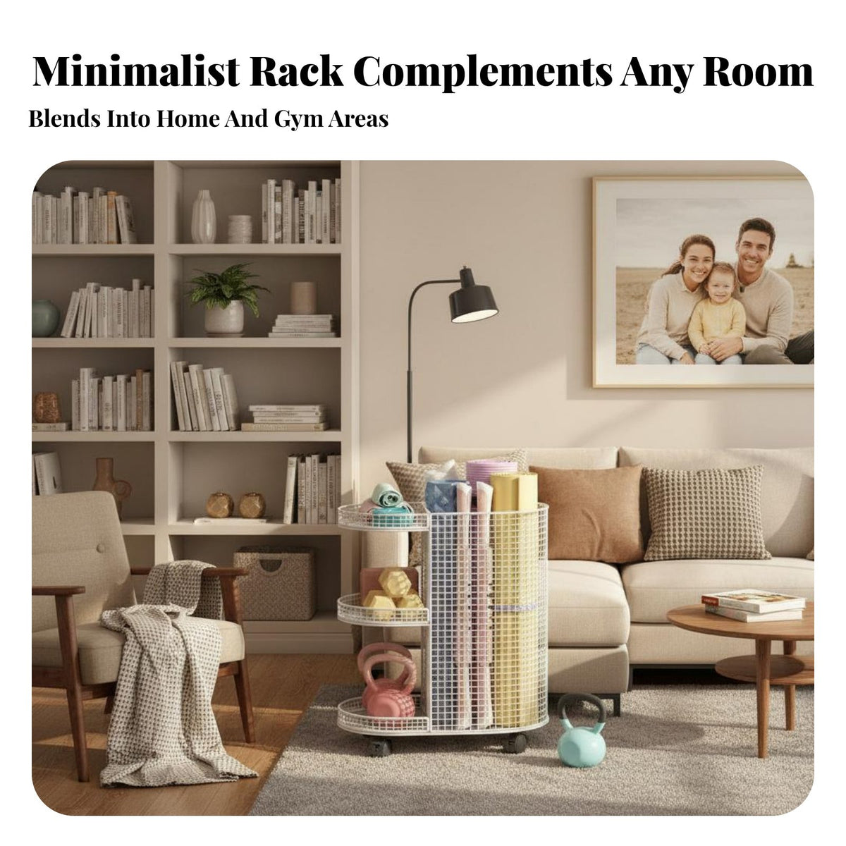 Exercise Mat Storage Rack Movable with Lockable Wheels Exercise Mat Holder Space-Saving Home Gym Storage Rack for Living Room