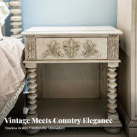 Carved Single-Drawer Nightstand French Country design Bedside Table with Drawer Handmade Space-Saving for Homeowners, Guest Room