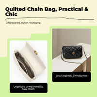 Quilted Chain Crossbody Bag, Geometric Handbag, Multi-Pocket
