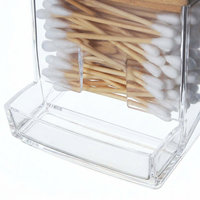Acrylic Swab Dispenser with Bamboo Lid, Storage Jar Makeup Organiser, Vanity Organizer Clear Acrylic, Small Swab Container, Modern Minimalist