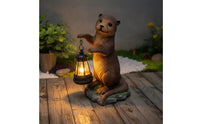 Outdoor Garden Statue with Solar Lantern Weather-Resistant Figurine with Solar Lantern Waterproof Patio Decoration Automatic for Yard, Pathway
