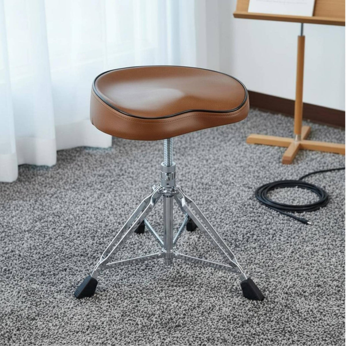 Thickened Cushion Saddle Drum Throne Adjustable Drummer Seat Leather Drum Kit Stool for Drummers, Percussionists, Stage Performance, Practice Sessions, Music Studio