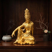 Resin Guanyin Statue in Gold for Home Zen Decor