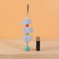Macaron Volcanic Stone Skewer Bird Grinding Stone, Bird Gnawing Toy with Cuttlebone for Parrots, Hanging Grinding Stone Parrot Cage Accessories