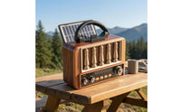 Carry Handle Solar Shortwave Radio Wood-Grain Solar Radio Metal Trim Home Gadget Rotary Knobs