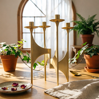 Candle Holder with Four Cups Golden Gold Candelabra Metal Decor for Hotel Reception Area
