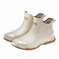 Flared Opening Ankle-High Rain Boots Stitched-Style Panels Pull-on Rain Boots Reinforced Heel Non-Slip Rubber Boot