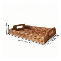 Rattan Tray with Handles Low-Height Rattan Serving Tray Rustic for Tea Service