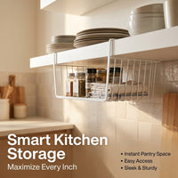 Hanging Basket for Kitchen Cupboard Storage with No Installation Required, Iron Under Shelf Organizer for Wardrobes and Desks