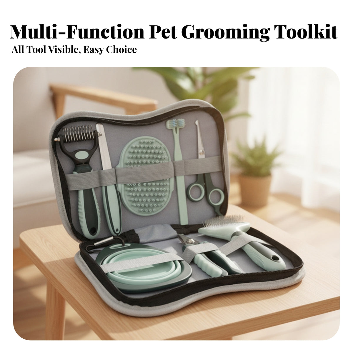 Portable Grooming Kit with Carrying Case Organized Pet Grooming Kit with Scissors Ergonomic Non-Slip for Home, Travel