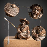 Fisherman Figurine with Fishing Rod Stone-Look Fisherman Statue Tranquil for Gardeners, Collectors, Bonsai, Rock Garden, Aquarium