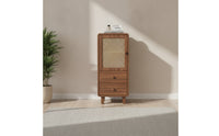 Compact Storage Cabinet with Drawers Organized Cabinet with Rattan Door Stable Sideboard with Rattan Doors Sturdy for Entryway, Small Apartment