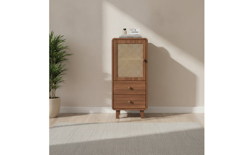Compact Storage Cabinet with Drawers Organized Cabinet with Rattan Door Stable Sideboard with Rattan Doors Sturdy for Entryway, Small Apartment