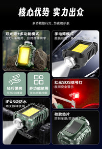 多功能户外露营灯 COB自行车夜骑灯头戴灯野营帐篷照明迷你手电筒