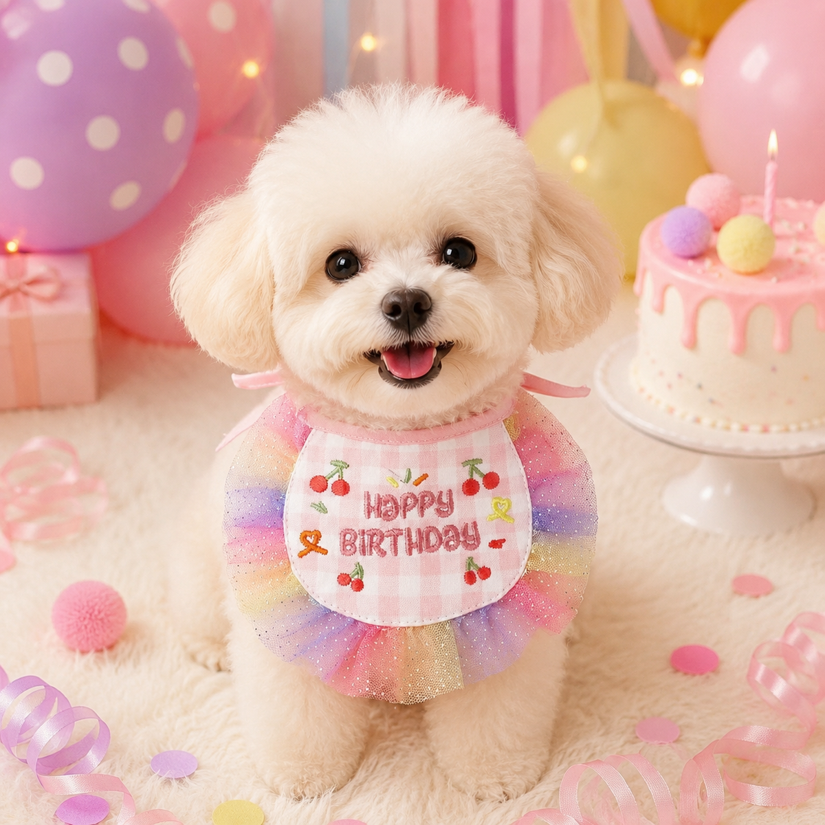 Plaid Dog Birthday Bandana and Hat Set, Princess Dog Birthday Outfit for Small Dogs, Lace Trim Pet Party Accessories