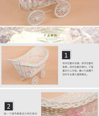 仿藤编三轮车花筐 婚庆手工艺品编织篮 元宝推车摆件饰品厂家批发
